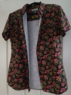 Dixxon Hall Pass Black Floral & Skull Button-Up Shirt Large